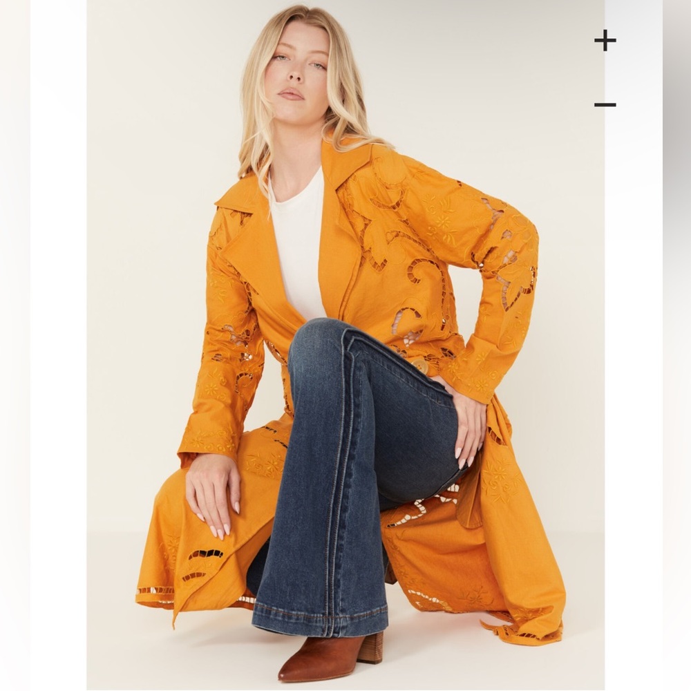 Free People Susanna Eyelet Cotton & Linen orange Coat Sz.L - Picture 5 of 16